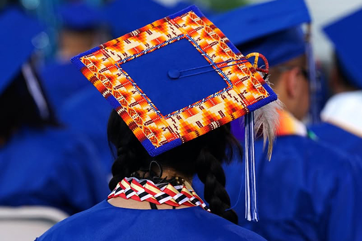 A girl's colorfully decorated cap