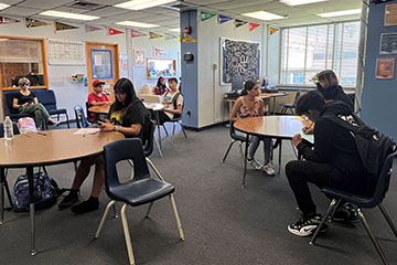 Catalina High School students wait to start class on the first day of school, August 3, 2023.